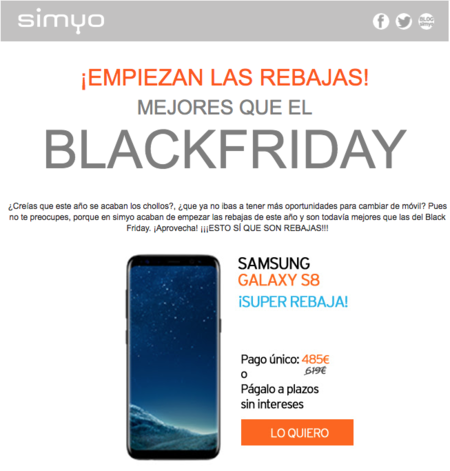 Comienzan las rebajas en Simyo: Samsung Galaxy S8 por sólo 485 euros