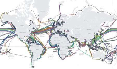 Mapa dos cabos submarinos em todo o mundo. Fonte: TeleGeography