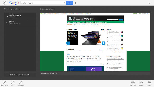 Google Search App para Windows 8, interfaz