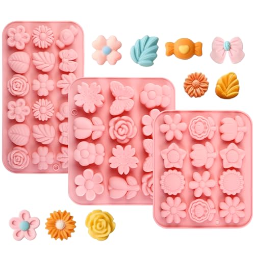 Juego de 3 moldes de Silicona con diseño de Flores