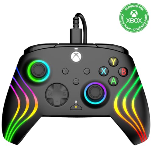PDP Afterglow Wave Wired LED Controller for Xbox Series X|S/Xbox One/PC, RGB Lights, Customizable/App Supported - Black