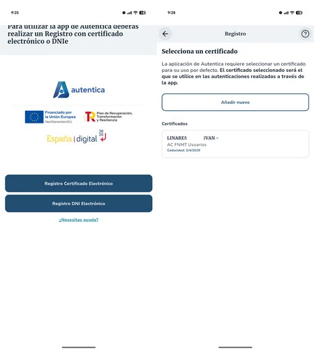 Registro del certificado digital en la app Autentica