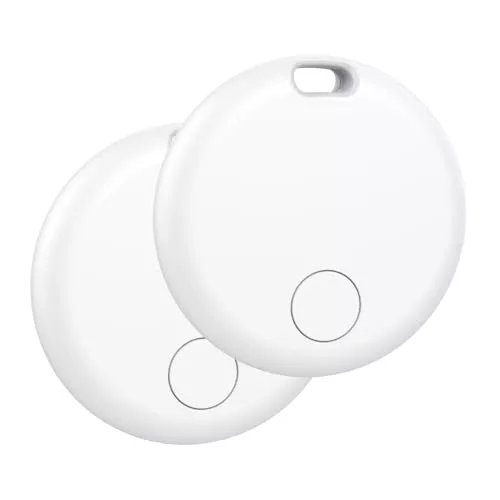 Smart Tracker Tag 2 Pack, Localizador de Objetos Bluetooth Finder, Compatible con Buscar Apple (sólo iOS), 365 días de Uso, Baterías Reemplazo, Buscador para Llaves, Carteras, Equipajes, Blanco