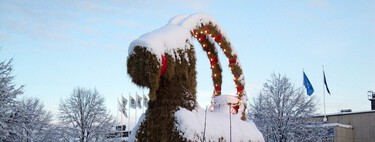 Esta ciudad lleva 58 años levantando una cabra de paja de 13 metros, pero sus vecinos intentan quemarla antes de que llegue Navidad  (y casi siempre lo consiguen)