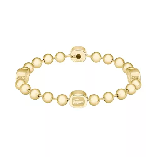 Lacoste Pulsera con cuentas para Hombre Colección VIGOR de Acero inoxidable y Color Oro Amarillo