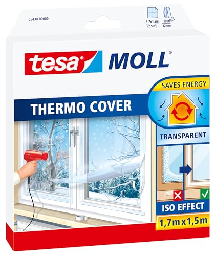 tesamoll Thermo Cover, Cubierta Transparente para el Aislamiento Térmico de Ventanas, Incluye Cinta Adhesiva Doble Cara para una Fácil Instalación, 1.7 m x 1.5 m