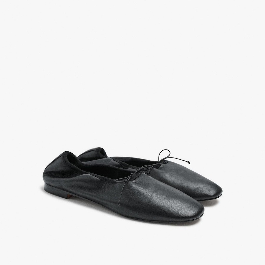 Bailarinas planas de mujer de piel con detalle de lazo decorativo en liso - Parfois - Negro

