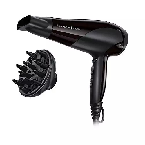 Remington Secador de Pelo Ionic Dry 2200, Iónico, Cabello Sin Encrespamiento, 2200 W, Concentrador y Difusor