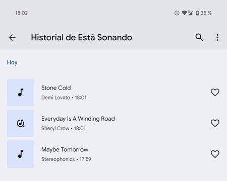 Listado reciente de canciones detectadas por Está Sonando