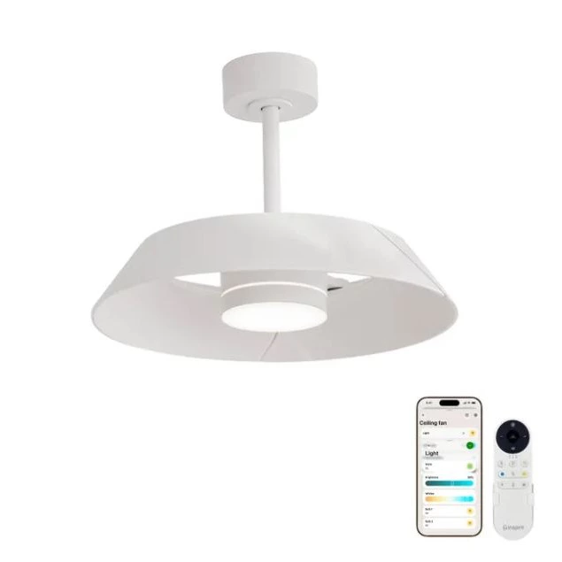 Ventilador de techo con luz retráctil silencioso DC 29W con mando WiFi/APP ø91 cm Cadix INSPIRE blanco luz CCT 3 aspas| 6 velocidades| autorregulable| modo verano/invierno| brisa| temporizador| recomendado de 13 a 20m²
