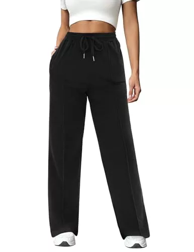 Crewhpo Pantalón Chándal Mujer Algodón Pantalones Deportivos Largos Pantalon con Bolsillos Elástica Cordón Jogger para Casual Correr Jogging