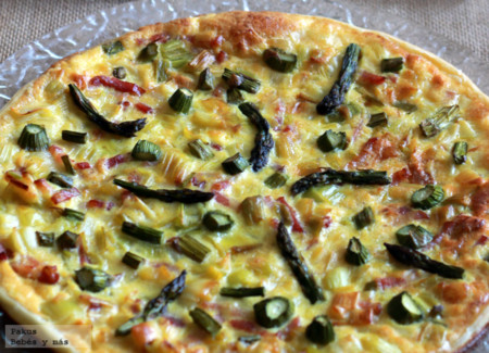 Tarta de puerros, trigueros y bacon. Receta