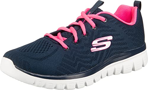 Skechers Graceful Get Connected Regular, Zapatillas Mujer, Navy Mesh Hot Pink Trim, 35 EU