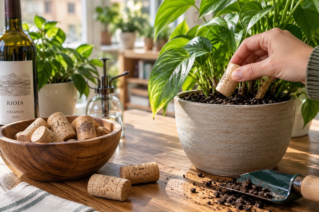 Los corchos de las botellas pueden tener una segunda vida entre las plantas. El vinagre no siempre hace falta 