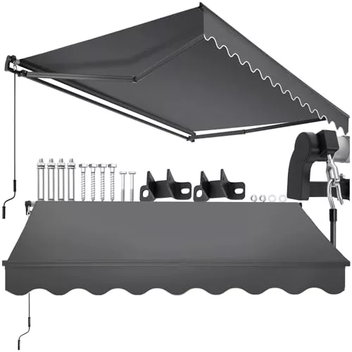 tectake toldo retractil con Brazos articulados, fácil de Manejar con manivela, Estructura de Aluminio y Acero, Ideal para terraza, toldo Exterior, toldos Exterior terraza - 250x200 cm Gris Oscuro
