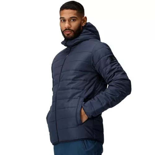 Regatta Chaqueta impermeable acolchada/acolchada con capucha Helfa para hombre, perfecta para actividades al aire libre, caminar, hacer senderismo y acampar