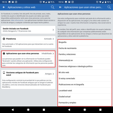Facebook Privacidad apps
