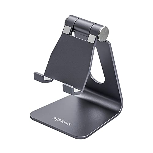 AISENS MS1PM-083 Soporte TAMAÑO M DE SOBREMESA Ajustable (1 PIVOTE) para TELEFONO/Tablet, Gris