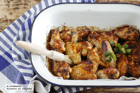Alitas de pollo laqueadas con salsa Worcestershire. Receta