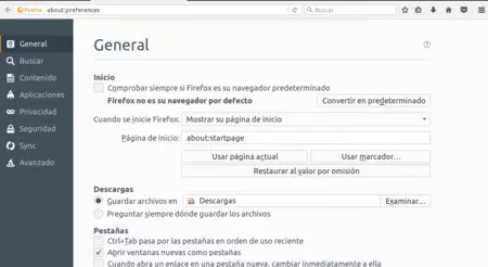 Firefox 55 のオプションパネル
