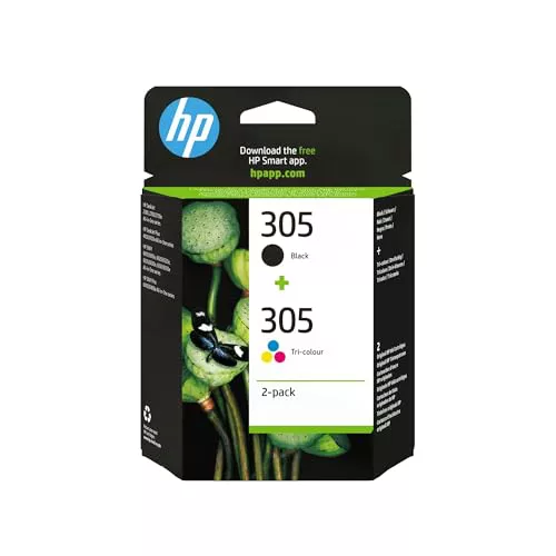 HP 305 6ZD17AE, Negro y Tricolor, Cartuchos de Tinta Originales, Pack de 2, compatible con impresoras de inyección de tinta HP Deskjet 2710, 2720, 2721, HP Deskjet Plus 4110, 4120, 4130 y HP Envy 6020