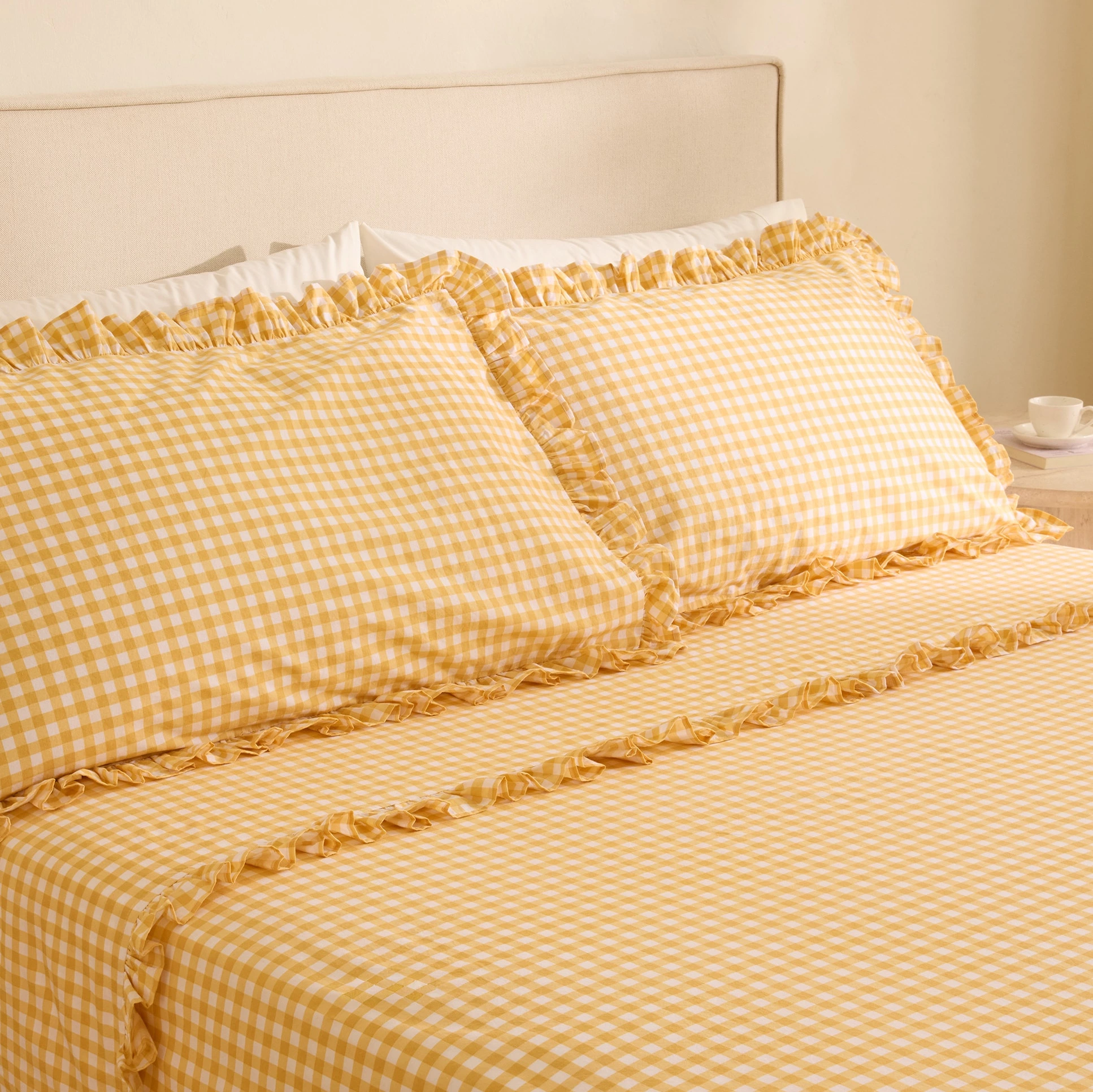 Juego de sábanas algodón Vichy Amarillo Cama 90 cm