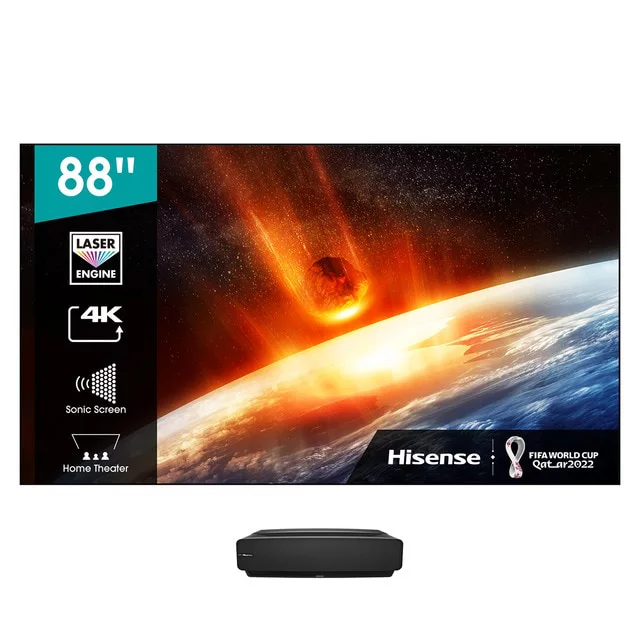 Proyector Hisense Láser TV de 88'' Pure Colour, UHD 4K, 3840x2160 píxeles, 60 Hz, Smart TV.