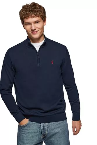 Polo Club Jersey Azul Marino con Cierre de Media Cremallera y Cuello Alto
