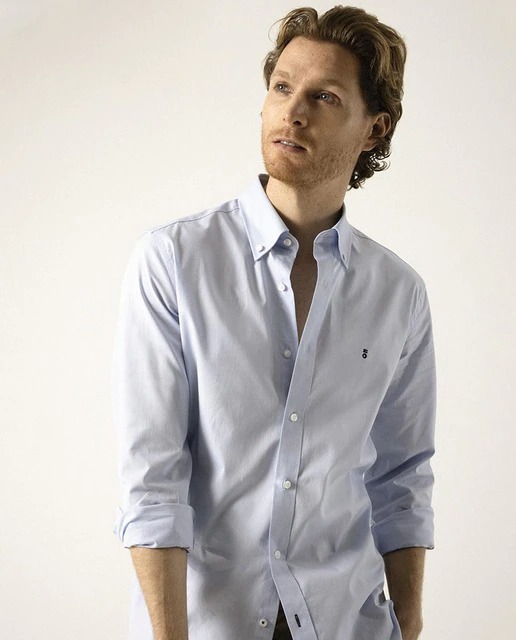 Camisa de hombre slim de algodón azul claro
