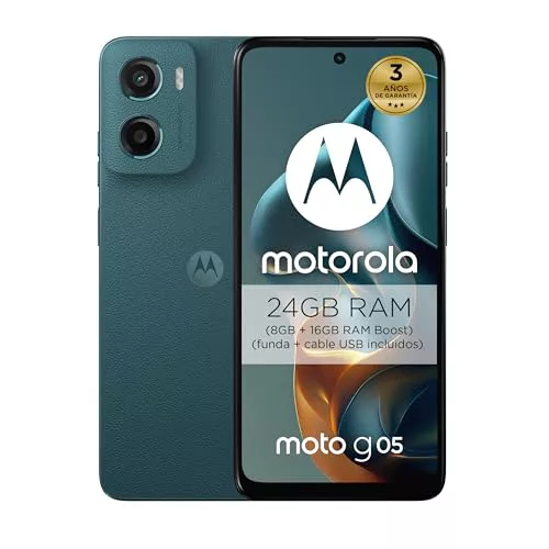 Moto g05 24GB (8G+16GB RAM Boost)/256GB Azul, España, Pantalla superbrillante de 6.67 Pulgadas, Sistema de cámaras de 50 MP, Modo Retrato con IA, Soft Luxe, Corning Gorilla Glass 3, batería 5200 mAh