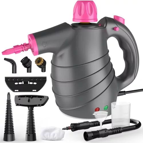 Limpiador a Vapor, Vaporeta Limpieza Hogar Potente con 10 Accesorios Multiusos 1050W 105℃ 450ML 3-3.5Bar 3Min Calentamiento, Steam Cleaner Vaporeta de Mano para Coche Colchon Sofa Azulejos