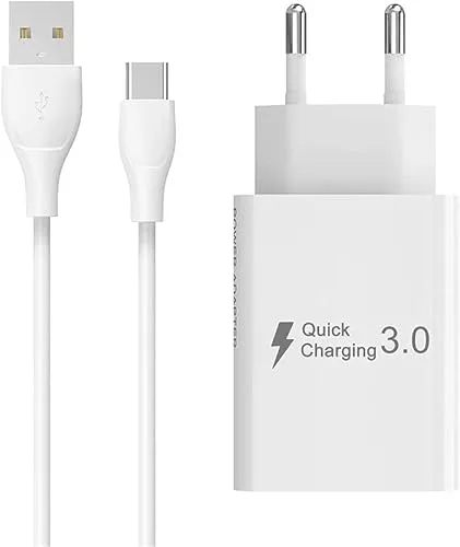 Cargador Carga Rapida Tipo C para Samsung S25 Xiaomi Redmi 14C Note Poco X7 Pro X6 Pro Poco C75 A13 14T 11T 10T Note 14 12 13, Cargadors Rapido Universal Movil QC 3.0 con USB C Cable de Carga