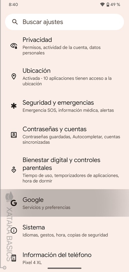 Opciones Google