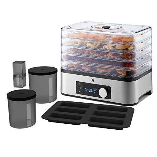 WMF Kitchenminis - Deshidratadora Snack To Go, 250 W con 5 bandejas altura regulable, pantalla LCD, 30-70ºC, libre de BPA,Tritan, Acero Inoxidable cromargan