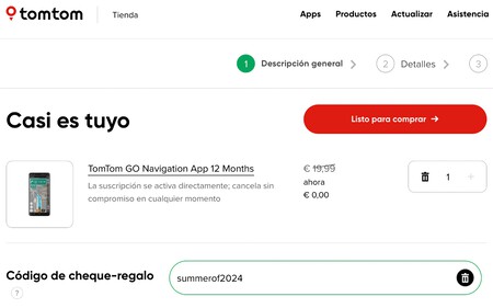 Cupón ya aplicado en la cesta de la compra de TomTom