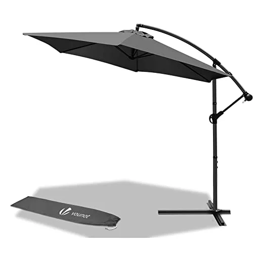 VOUNOT® 300 cm Parasol Excentrico, Sombrilla de Jardín con Manivela y Funda Protectora, Protección UV, Gris