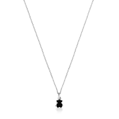 TOUS Collar de Plata de Primera Ley y Cordón con Motivo Oso en Ónix 