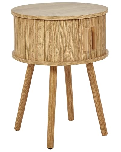 Beliani Mesita de Noche Puertas correderas MDF Patas de Madera Maciza Madera Clara Selah