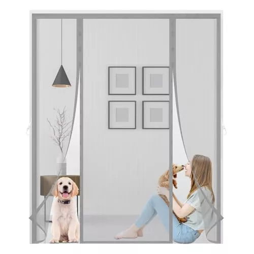 Mosquitera para Puerta(150x200cm,gris) Doble Apertura Lateral Puerta Corredera cortina de malla, junta magnética de arriba a abajo con cierre automático,mantiene el aire fresco en el interior