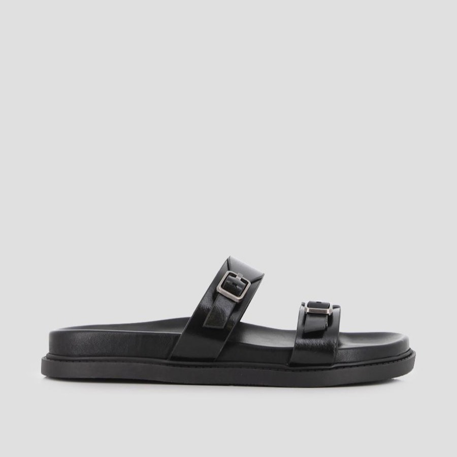 Sandalias de doble tira de mujer con hebillas ajustables Negro Blogger

