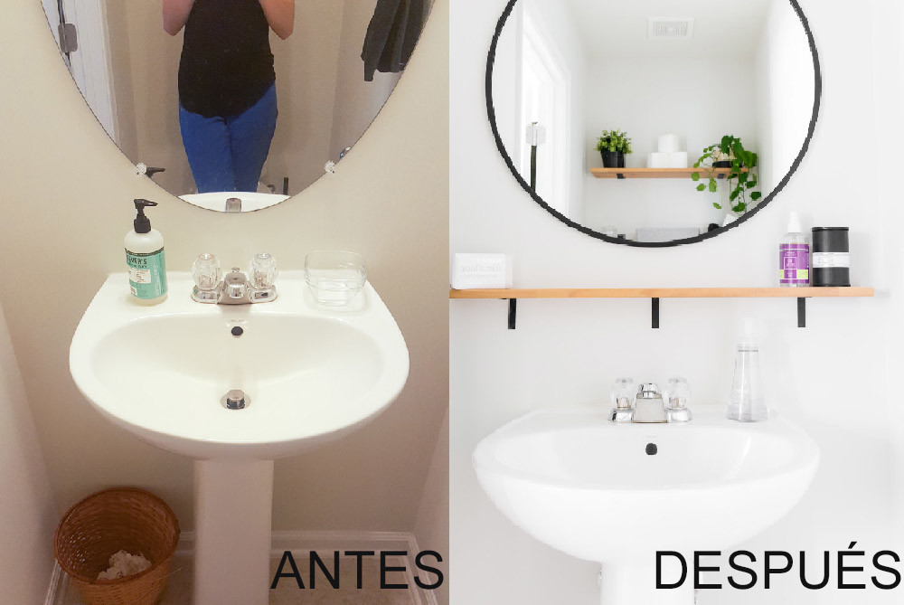 Antes y después de un baño después de pintar las paredes