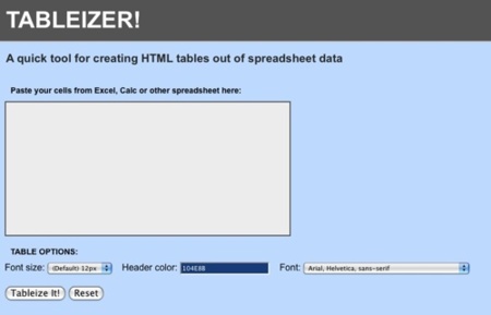 Tableizer, genera tablas en HTML de los contenidos de las hojas de cálculo