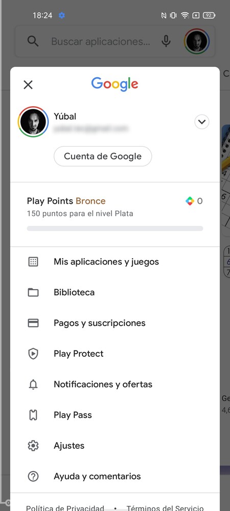 Opciones Google Play