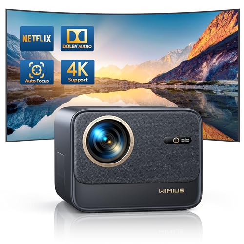 Proyector 4K [Netflix Oficial/Dolby] 33000 Lúmenes Smart Proyector 4K Auto Focus/Keystone, WiMiUS Proyector Portatil 1080P Full HD Nativo Cine en Casa/Exterior WiFi6 Bluetooth5.2 para Movil/PS5