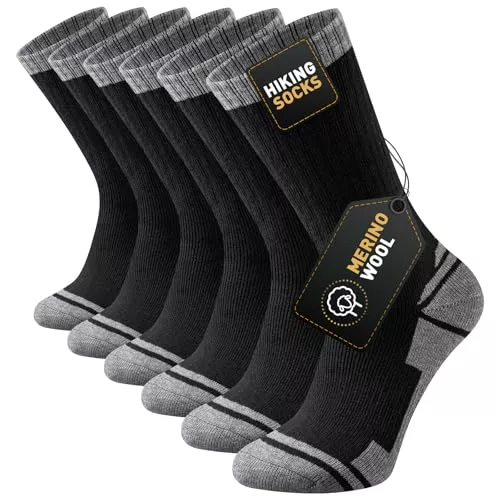 Pack x3 pares de calcetines de senderismo Stoeury Lana Merino Hombre Mujer, acolchados