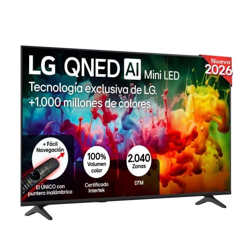 Smart TV MiniLED 55" (139,7 cm) LG 55QNED7EB3C con IA, 4K UHD, 60 Hz, Procesador Inteligente a7 AI Processor 4K Gen9, Dolby Digital Plus, AI Sound Pro

