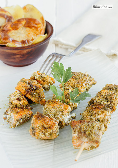 Brochetas De Pesto De Salmón