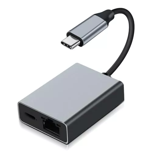 Adaptador de carga USB-C/Ethernet para Chromecast (hasta 100 W de potencia), USB C a RJ45 Ethernet 1000 Mbps para Chromecast, 15/16, Mac-Book Air, Mac-Book Pro y Windows