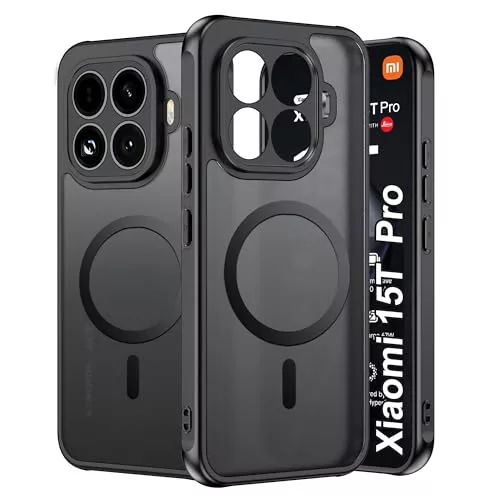 FDHYFGDY Funda Magnética para Xiaomi 15T Pro 5G, Carcasa Rígida de PC Ultrafina y Resistente a Arañazos+Silicona Suave Antideslizante en el Lateral, Carcasa Esmerilada Translúcida.
