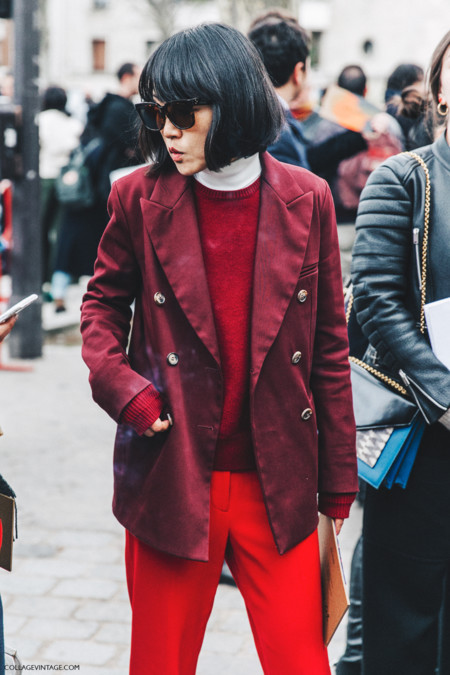 Pfw Paris Fashion Week Fall 2016 Street Style Collage Vintage Red Burgundy